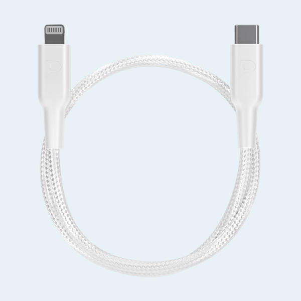 Powerology Data & Fast Charge Braided 30cm USB-C to Lightning Cable - White