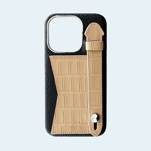 AA Cases Crocodile Strap and Wallet Case For iPhone 15 Pro - Nude