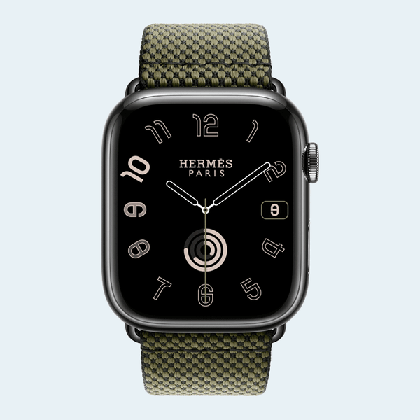 Apple Watch Hermes S9 MRP03 GPS + Cellular 45mm Space Black Stainless Steel Case Vert/Noir Toile