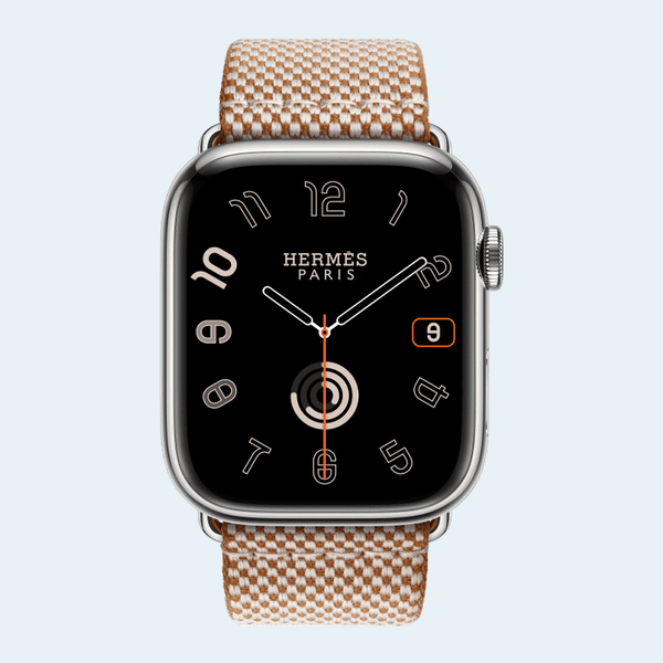 Apple Watch Hermes S9 MRJC3 GPS + Cellular 45mm Silver Stainless Steel Case Gold/Ecru Toile