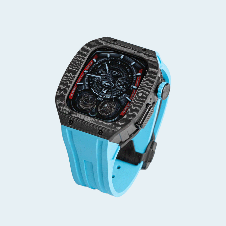 Carbone Forged Carbon Fiber X Titanium Apple Watch Case With Blue Strap 44/45mm