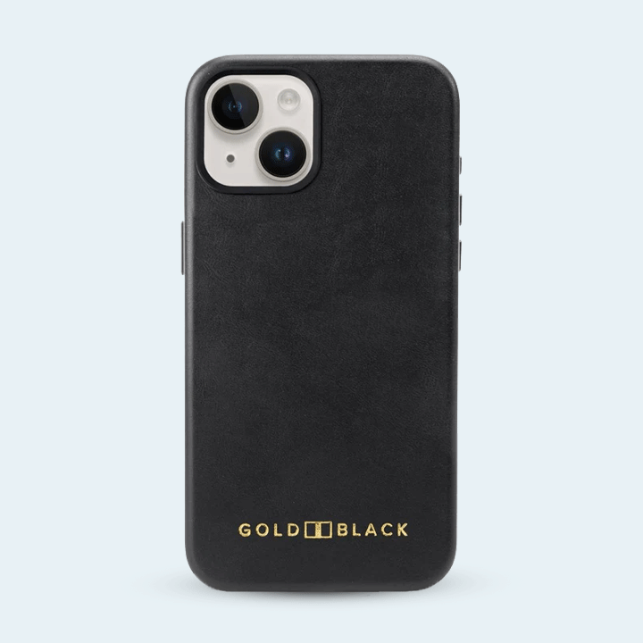 Gold Black Leather Case with MagSafe For iPhone 15 - Luxe Black