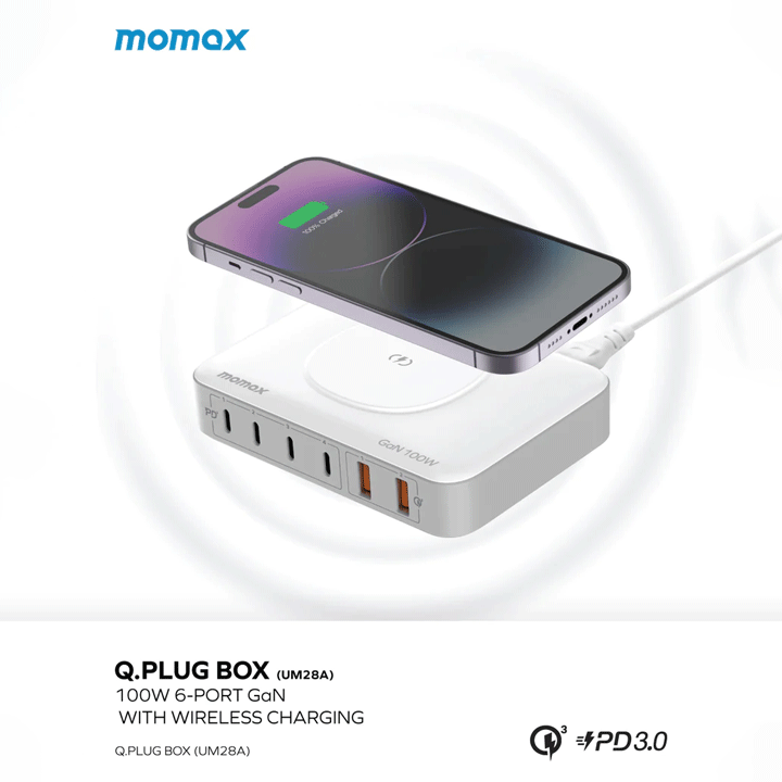 Momax Q-Plug Box Home Charger 100W + 15W UM28AUKW - White