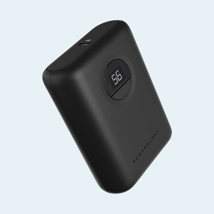 Powerology 10000mAh USB-A & USB-C Ultra-Compact PowerBank with 20W PD & QC 3.0 - Black