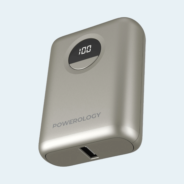 Powerology 10000mAh USB-A & USB-C Ultra-Compact PowerBank with 20W PD & QC 3.0 - Titanium