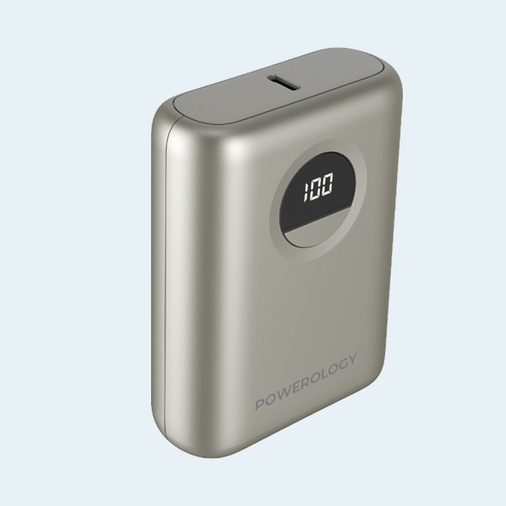 Powerology 10000mAh USB-A & USB-C Ultra-Compact PowerBank with 20W PD & QC 3.0 - Titanium