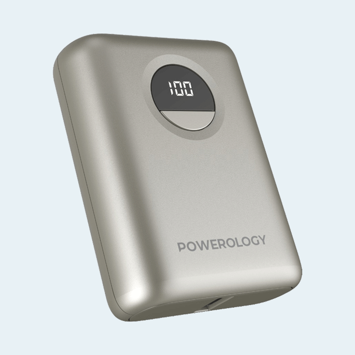 Powerology 10000mAh USB-A & USB-C Ultra-Compact PowerBank with 20W PD & QC 3.0 - Titanium