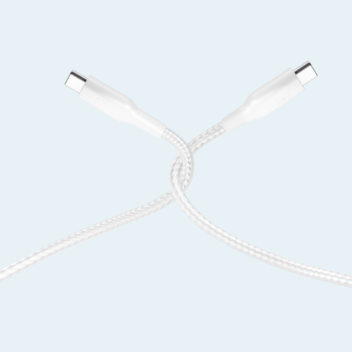 Powerology Data & Fast Charge Braided 30cm USB-C to USB-C Cable - White