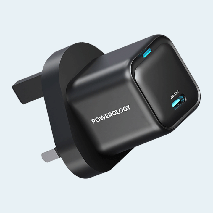 Powerology PD 20W UK Plug Ultra-Compact Gan Charger - Black