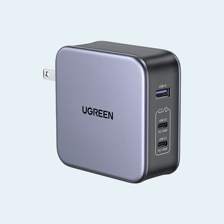 Ugreen USB-A + 2 USB-C 140W GaN Tech Fast Charger with C to C Cable 1.5m - Grey