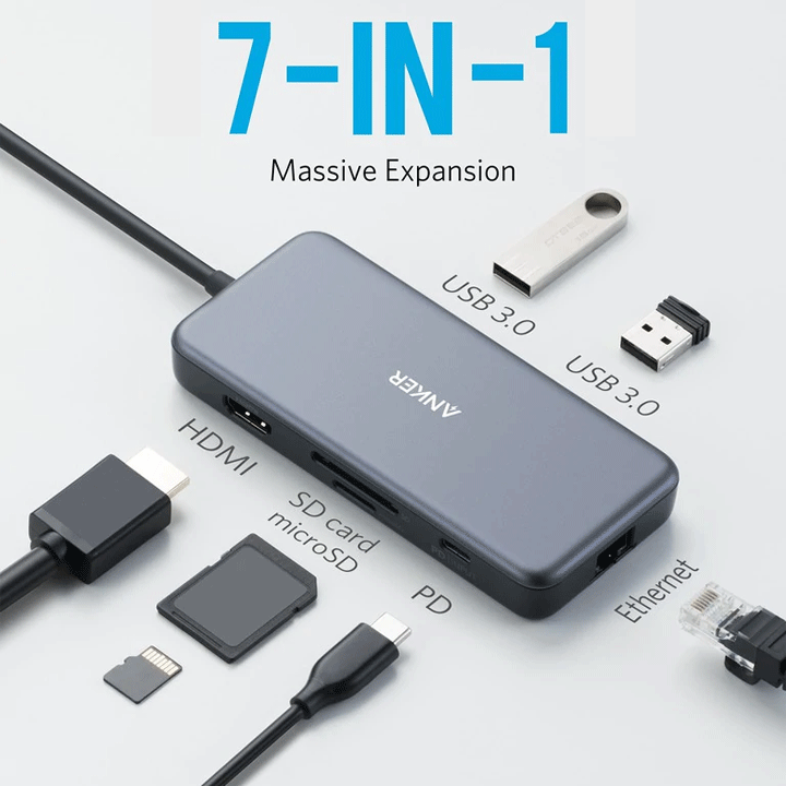 ANKER POWER EXPAND+ 7-IN-1 USB-C PD ETHERNET HUB (A8352HA1) - GRAY