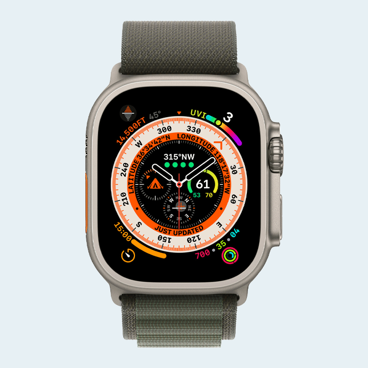 Apple Watch Ultra MQFN3 GPS + CELLULAR 49mm Titanium Case With Green Alpine Loop - Medium