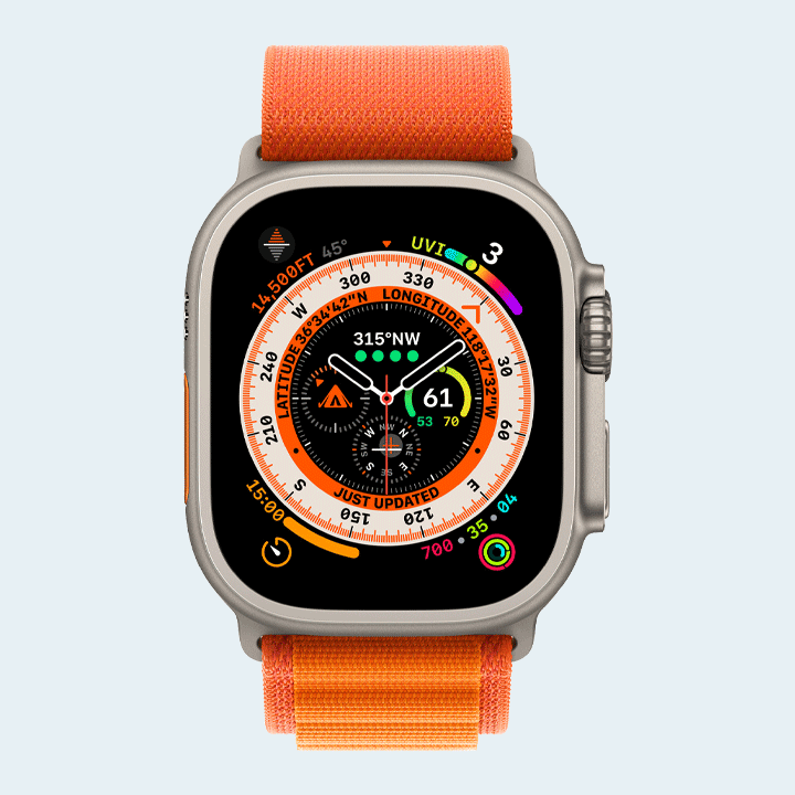Apple Watch Ultra MQFL3 GPS + Cellular 49mm Titanium Case with Orange Alpine Loop - Medium