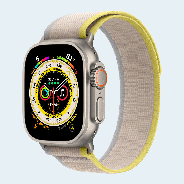 Apple Watch Ultra MNHK3 GPS + Cellular 49mm (S/M) Titanium Case with Yellow/Beige Trail Loop