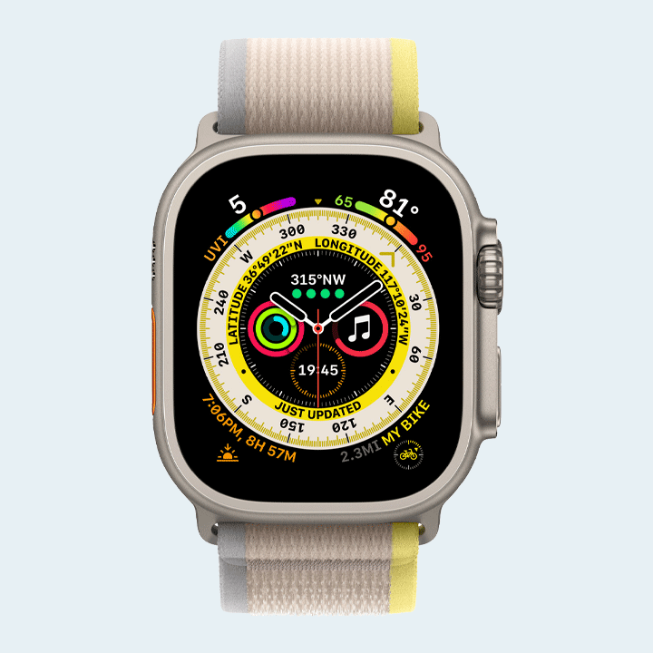 Apple Watch Ultra MNHK3 GPS + Cellular 49mm (S/M) Titanium Case with Yellow/Beige Trail Loop