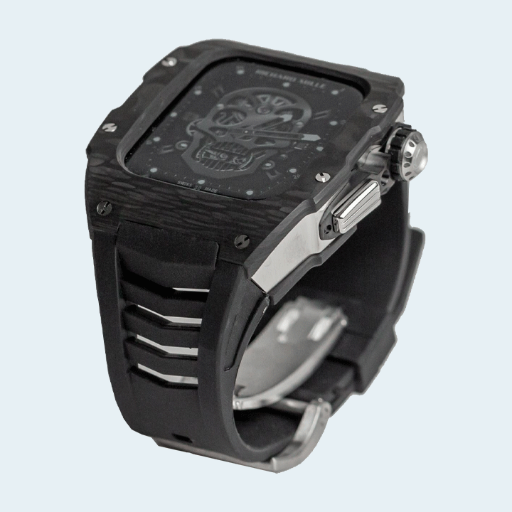 Carbone Hurricane Edition in Chrome Titanium with Carbon Fiber Case with Black Strap for Apple Watch 44/45MM