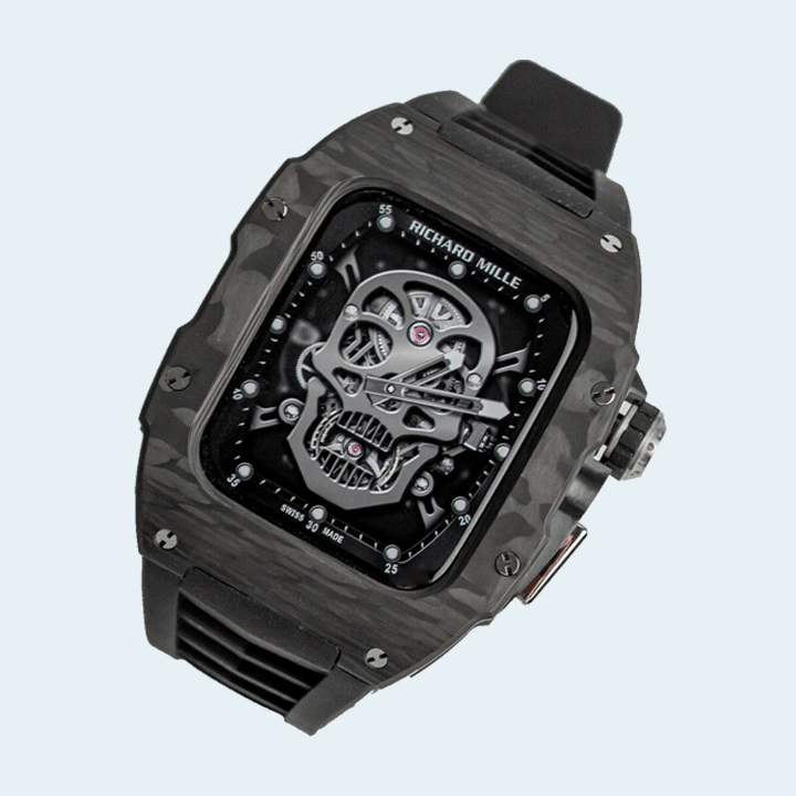 Carbone Hurricane Edition in Chrome Titanium with Carbon Fiber Case with Black Strap for Apple Watch 44/45MM