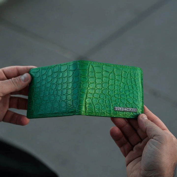 Gold Black GM Wallet - Crocodile Green