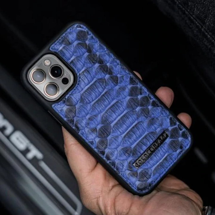GOLD BLACK SLIM CASE FOR IPHONE 12 PRO MAX (6.7 INCH) PYTHON BLUE