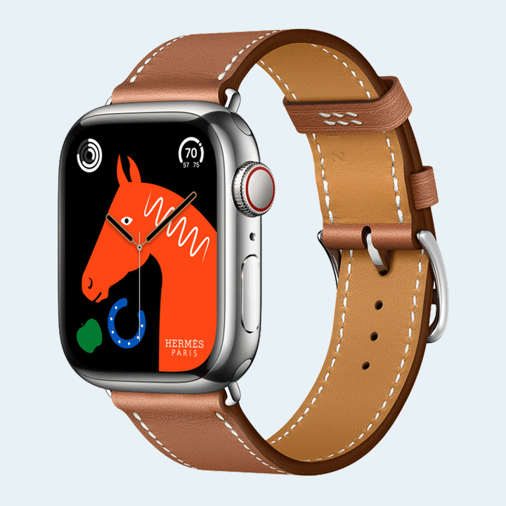 Apple Watch Hermes Series 8 GPS + Cellular 41mm Silver Stainless Steel Case Gold Single Tour