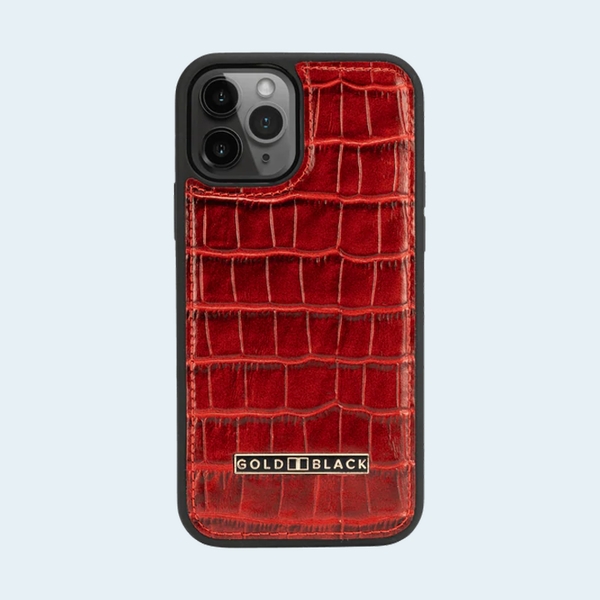 Gold Black iPhone 12/12 Pro Slim Case - Croco Red