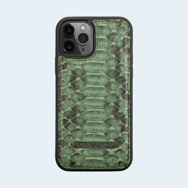 Gold Black iPhone 12/12 Pro Slim Case - Python Grass Green