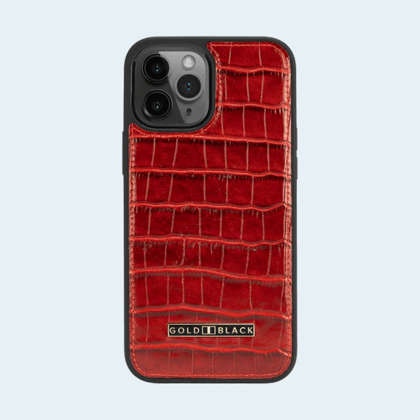 GOLD BLACK SLIM CASE FOR IPHONE 12 PRO MAX 6.7 INCH -CROCO RED