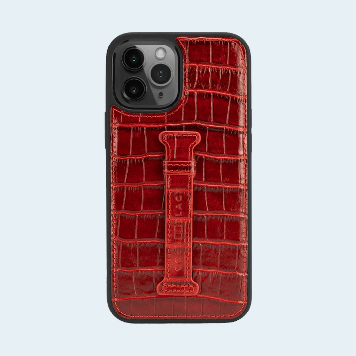 GOLD BLACK FINGER HOLDER CASE FOR IPHONE 12 PRO MAX 6.7 INCH-CROCO RED