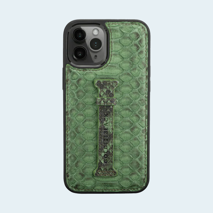 GOLD BLACK FINGER HOLDER CASE FOR IPHONE 12 PRO MAX (6.7 INCH) PYTHON GRASS GREEN