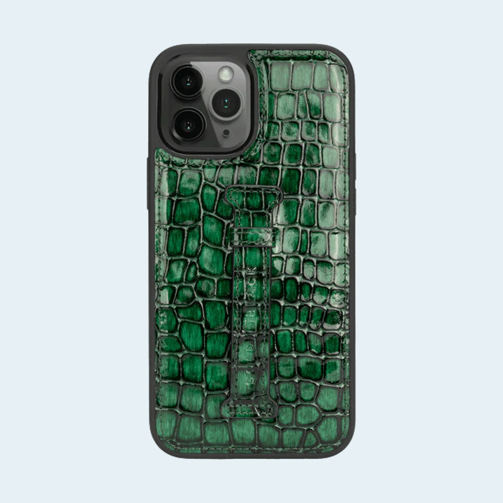 GOLD BLACK FINGER HOLDER CASE FOR IPHONE 12 PRO MAX 6.7 INCH-MILANO GREEN