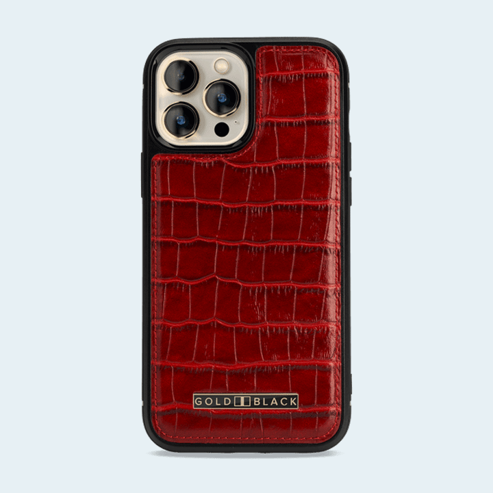 Gold Black Apple iPhone 13 Pro Max MagSafe Leather Case - Croco Red