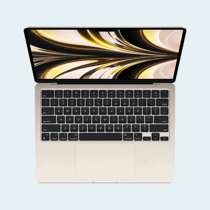 Apple MacBook Air / MLY13 / Apple M2 chip (8-core CPU 8-core GPU) / 8GB RAM / 256GB SSD / 13.6-inch Display / macOS – Starlight (English Arabic Keyboard)
