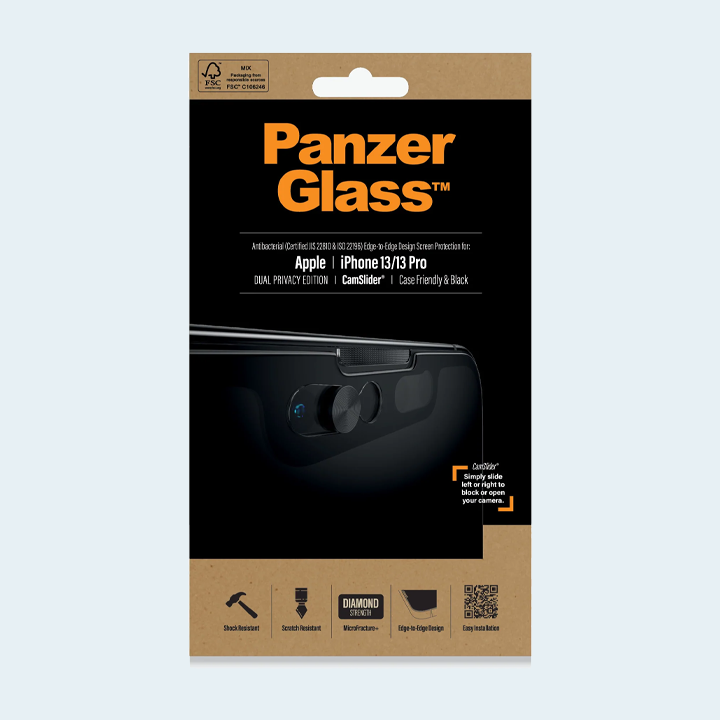 PanzerGlass Camslider Privacy & Case Friendly Screen Protection for iPhone 13/13 Pro - Black