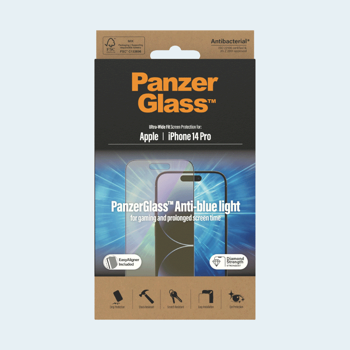 PanzerGlass Ultra Wide Fit Antibluelight Screen Guard for iPhone 14 Pro