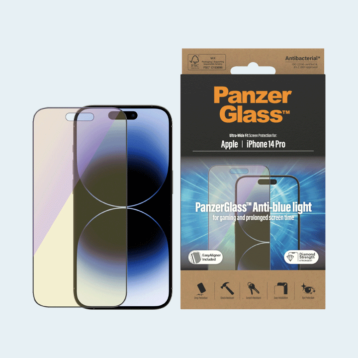 PanzerGlass Ultra Wide Fit Antibluelight Screen Guard for iPhone 14 Pro