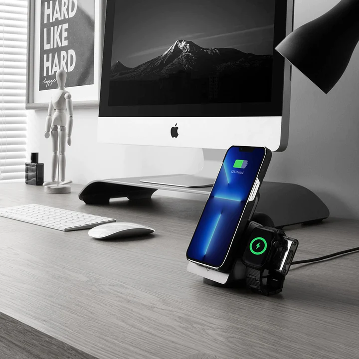 PITAKA MAGEZ SLIDER 3IN1 WIRELESS CHARGING STAND WITH MAGSAFE POWERBANK- BLACK/GREYy