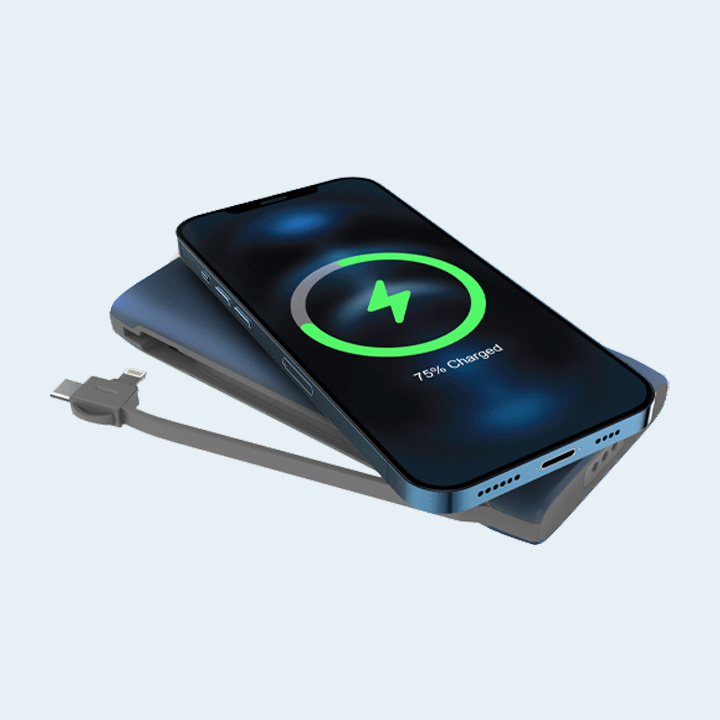 Powerology 8 In 1 Wireless Power Bank Station 10000mAh with Built in Cable PD 20W - Blue