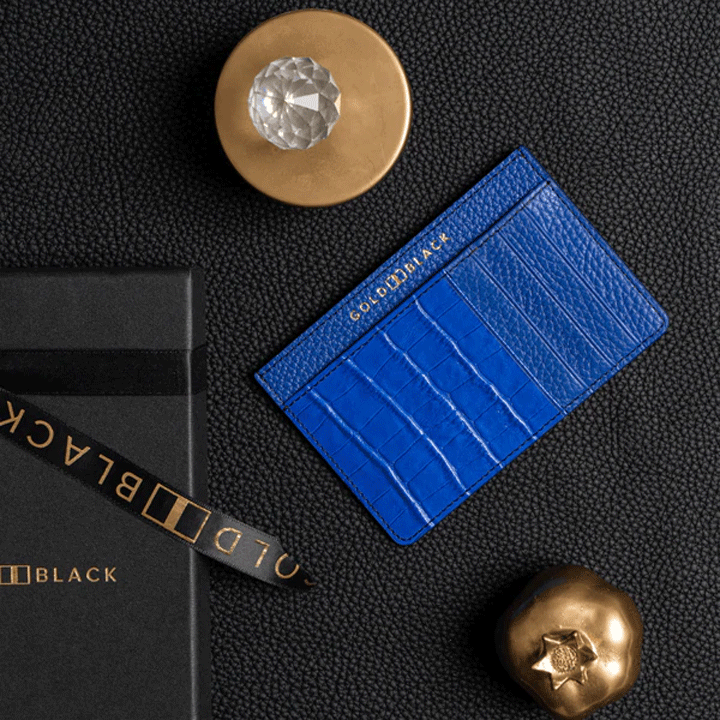 Gold Black Royal Card-Holder Nappa - Croco Blue