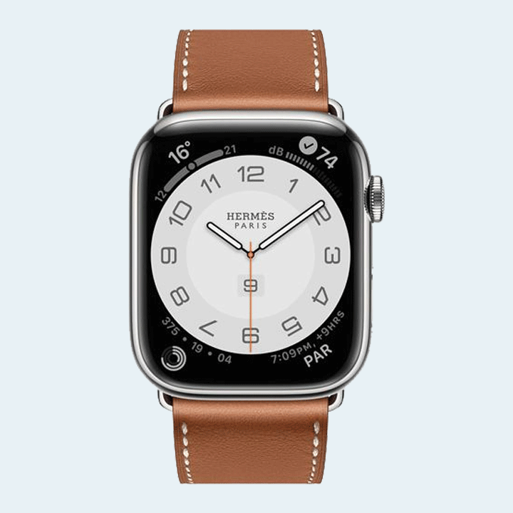 Buy Apple Watch Hermes Series 7 GPS + Cellular 45mm Silver Stainless Steel  Case with Gold Single Tour - Phonebooth.Qa