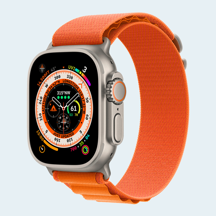 Apple Watch Ultra MNHH3 GPS + Cellular 49mm Titanium Case with Orange Alpine Loop- Small